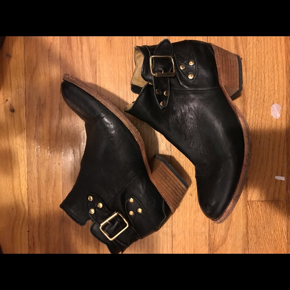 H by Hudson Black Leather Moto Ankle Boots…